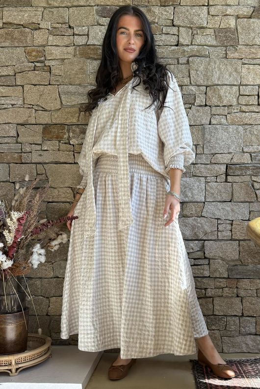 Nonni Gingham Ripley Skirt Stone